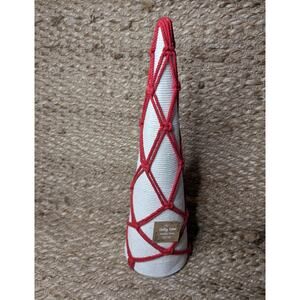 Holiday Lane Boho Festive Yarn Cone Christmas Tree Red White Tabletop Decor 19"